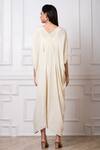 Shop_Megha Garg_Off White Crepe Embroidery V-neck Draped Jumpsuit _at_Aza_Fashions