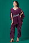 Buy_Megha Garg_Purple Art Crepe Cutdana Embroidered V-neck Draped Top With Pant _at_Aza_Fashions