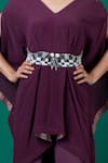 Megha Garg_Purple Art Crepe Cutdana Embroidered V-neck Draped Top With Pant _at_Aza_Fashions