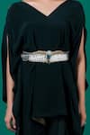 Megha Garg_Green Art Crepe Cutdana Embroidered V-neck Draped Top With Pant _Online_at_Aza_Fashions