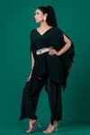 Megha Garg_Green Art Crepe Cutdana Embroidered V-neck Draped Top With Pant _at_Aza_Fashions