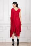 Shop_Megha Garg_Red Crepe V-neck Asymmetric Hem Dress _at_Aza_Fashions