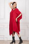 Megha Garg_Red Crepe V-neck Asymmetric Hem Dress _Online_at_Aza_Fashions