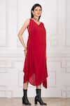 Buy_Megha Garg_Red Crepe V-neck Asymmetric Hem Dress _Online_at_Aza_Fashions