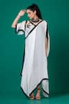 Buy_Megha Garg_White Art Satin Georgette Floral Placement Hand Asymmetric Draped Dress _at_Aza_Fashions