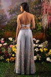 Shop_Moledro_Blue Top Silver Tissue Daisy Embroidered Halter Sophia Wide Legged Pant Set _at_Aza_Fashions