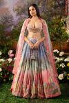 Buy_Moledro_Blue Georgette, Net Sequins, Beads, Floral Embroidered Ombre Bridal Lehenga Set _at_Aza_Fashions