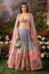 Buy_Moledro_Blue Georgette, Net Sequins, Beads, Floral Embroidered Ombre Bridal Lehenga Set _Online_at_Aza_Fashions
