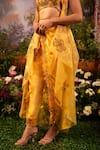 Moledro_Yellow Blouse Textured Fabric Floral Keya Embroidered Draped Pant Set With Cape _at_Aza_Fashions