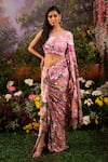 Buy_Moledro_Pink Georgette Floral Embroidered One Jazmin Saree Skirt With Draped Blouse_Online_at_Aza_Fashions