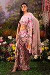 Moledro_Pink Georgette Floral Embroidered One Jazmin Saree Skirt With Draped Blouse_at_Aza_Fashions