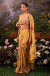 Moledro_Yellow Blouse Textured Fabric Floral Printed Nargis Pre-draped Saree Skirt With _Online_at_Aza_Fashions