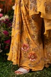 Moledro_Yellow Blouse Textured Fabric Floral Printed Nargis Pre-draped Saree Skirt With _at_Aza_Fashions