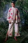 Buy_Chandrima_Ivory Chanderi Embroidered Floral Slit Pant _at_Aza_Fashions
