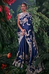 Buy_Chandrima_Blue Silk Organza Applique Embroidered Floral Thread And Saree _at_Aza_Fashions