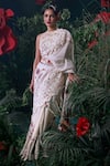 Buy_Chandrima_Ivory Chanderi Applique Embroidered Floral And Thread Saree _at_Aza_Fashions