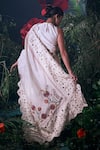 Shop_Chandrima_Ivory Chanderi Applique Embroidered Floral And Thread Saree _at_Aza_Fashions