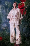Chandrima_Ivory Chanderi Embroidery, Beads Collared Shirt _Online_at_Aza_Fashions