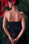 Shop_Chandrima_Black Chanderi, Cotton Embroidery Off-shoulder Floral Ruched Bustier _at_Aza_Fashions