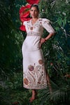 Buy_Chandrima_Ivory Kala Cotton Thread Embroidered V Neck And Bead Midi Dress _at_Aza_Fashions