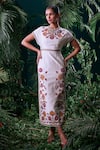 Buy_Chandrima_Ivory Chanderi Thread Embroidered Round And Bead Straight Dress _at_Aza_Fashions