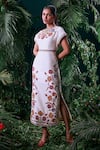 Chandrima_Ivory Chanderi Thread Embroidered Round And Bead Straight Dress _Online_at_Aza_Fashions