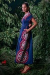 Chandrima_Blue Kala Cotton Cord Embroidered Round Contrast Cordwork Dress _Online_at_Aza_Fashions