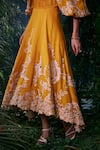 Buy_Chandrima_Yellow Chanderi Applique Embroidered Round Contrast Work Ruched Dress _Online_at_Aza_Fashions