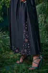 Chandrima_Black Chanderi Thread Embroidered V Neck Pleated Ruched Dress _at_Aza_Fashions