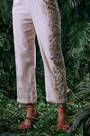Shop_Chandrima_Ivory Chanderi 3d Bloom Peta Cut Work Round Embellished Jumpsuit _Online_at_Aza_Fashions