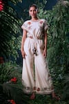 Buy_Chandrima_Ivory Chanderi Persian Garden Applique Round Embroidered Jumpsuit _at_Aza_Fashions