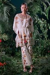 Buy_Chandrima_Ivory Chanderi Budding Bloom Applique Round Embellished Kaftan _at_Aza_Fashions
