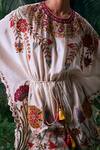 Chandrima_Ivory Chanderi Budding Bloom Applique Round Embellished Kaftan _Online_at_Aza_Fashions