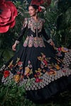 Shop_Chandrima_Black Chanderi Florence Beads Applique Layered Lehenga _at_Aza_Fashions