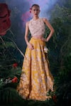 Buy_Chandrima_Yellow Silk Organza Petunia Bloom Cut Work Applique And Lehenga _at_Aza_Fashions