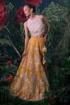 Chandrima_Yellow Silk Organza Petunia Bloom Cut Work Applique And Lehenga _Online_at_Aza_Fashions