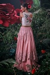 Shop_Chandrima_Pink Chanderi Lily Bloom Cut Work Layered Lehenga _at_Aza_Fashions