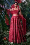 Buy_Chandrima_Red Chanderi Blossom Cut Work Embellished Lehenga _at_Aza_Fashions