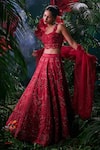 Chandrima_Red Chanderi Blossom Cut Work Embellished Lehenga _Online_at_Aza_Fashions