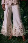 Chandrima_Ivory Chanderi Flora Cut Work Bell Bottom Pant _Online_at_Aza_Fashions