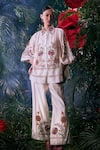 Buy_Chandrima_Ivory Chanderi Iris Thread Work Embellished Pant _at_Aza_Fashions