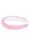 Shop_Hair Drama Co_Pink Embellished Floral Pearl Puff Hair Band_Online_at_Aza_Fashions