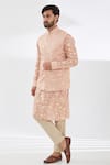 Buy_Rabani & Rakha_Pink Bundi And Kurta Silk Embroidered Resham Parsi Gara Set  _at_Aza_Fashions