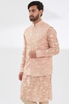 Shop_Rabani & Rakha_Pink Bundi And Kurta Silk Embroidered Resham Parsi Gara Set  