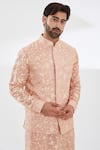 Buy_Rabani & Rakha_Pink Silk Embroidery Floral Bundi _at_Aza_Fashions