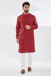 Buy_Rabani & Rakha_Red Cotton Silk Straight Kurta And Pant Set _at_Aza_Fashions