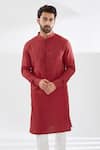 Rabani & Rakha_Red Cotton Silk Straight Kurta And Pant Set _Online_at_Aza_Fashions