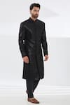 Buy_Rabani & Rakha_Black Georgette, , Silk, Satin Astral Geometric Sherwani Set _at_Aza_Fashions