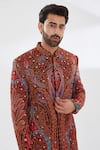 Rabani & Rakha_Black Georgette, , Silk, Satin Embroidery Azalea Sherwani Set_Online_at_Aza_Fashions