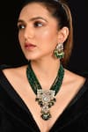 Buy_Ishhaara_Green Kundan Embellished Pendant Necklace Set _at_Aza_Fashions